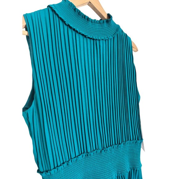 Nanette Lepore Size 10 Smocked High Neck Pleated Dress Deep Lake NWT $148 - Picture 11 of 13